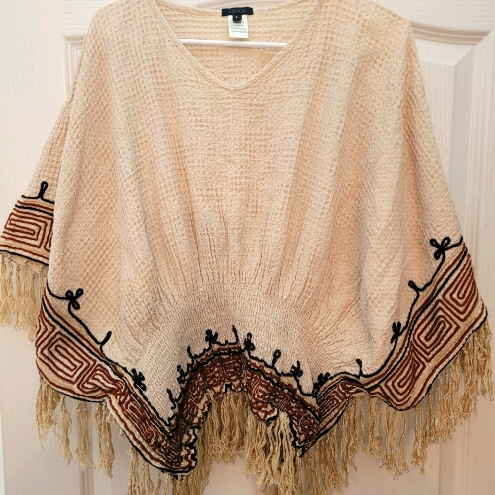 Boho Festival 70s Vintage Style Kimono Top Poncho Novica Shirt Thailand Fringe